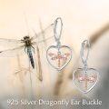 wholesale 925 Sterling Silver Heart-Shaped Dragonfly Drop Earrings with Rose Gold Accents and Cubic Zirconia Stones-0-1