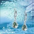 wholesale 925 Sterling Silver Teardrop Moss Agate Drop Earrings with Feather Design Leverbacks for Women-0-4