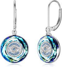 wholesale 925 Sterling Silver Round Blue Crystal Evil Eye Drop Earrings for Women-Blue