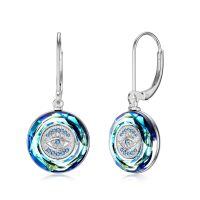 wholesale 925 Sterling Silver Round Blue Crystal Evil Eye Drop Earrings for Women-Blue