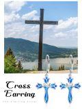 wholesale 925 Sterling Silver Blue Opal Flower Cross Drop Earrings for Women-0-5