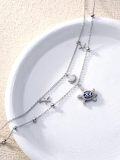 wholesale 925 Sterling Silver Layered Anklet with Blue Opal Sea Turtle and Starfish Charms for Women-0-2