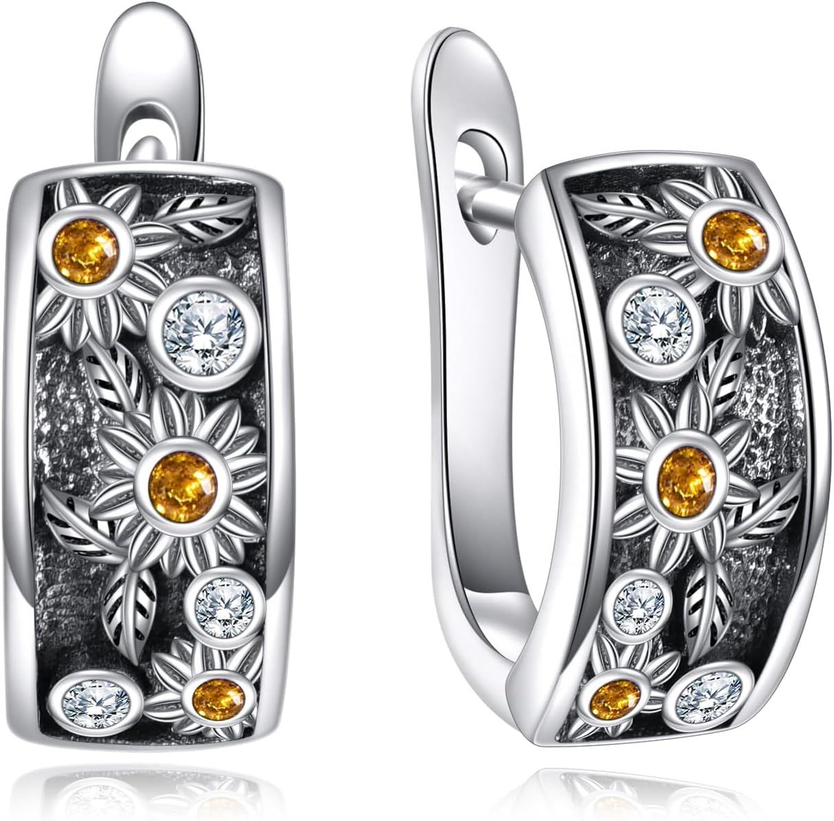 Metal Stone Flower Hoop Earrings Daisy Sunflower Morning Glory Floral Jewelry Gifts for Women-Sunflower