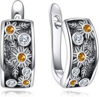 wholesale Metal Stone Flower Hoop Earrings Daisy Sunflower Morning Glory Floral Jewelry Gifts for Women-Sunflower