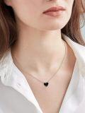 wholesale 925 Sterling Silver Black Onyx Heart Pendant Necklace with 18+2 Chain - Birthday Gift for Her-0-2