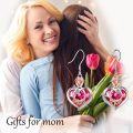 wholesale  Sterling Silver Crystal Mom Earrings Rose Flower Love Heart Dangle Drop Hook -0-7