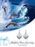 wholesale 925 Sterling Silver Dolphin Turquoise Wave Drop Earrings-0-5
