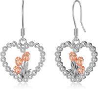wholesale 925 Sterling Silver Circle Rose Flower Dangle Earrings s for Her Him-Tulip