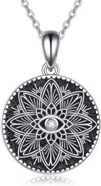 wholesale 925 Sterling Silver Black Onyx Evil Eye Lotus Masonic Pendant Necklaces for Women Men-Mandala