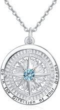 wholesale 925 Sterling Silver Compass Birthstone Necklace - 24mm, 18-20 Chain, Hypoallergenic, Gift for Women-0-0