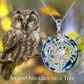 wholesale 925 Sterling Silver Blue Crystal Tree of Life Owl Urn Pendant Necklace with Funnel and Fill Tool-0-5
