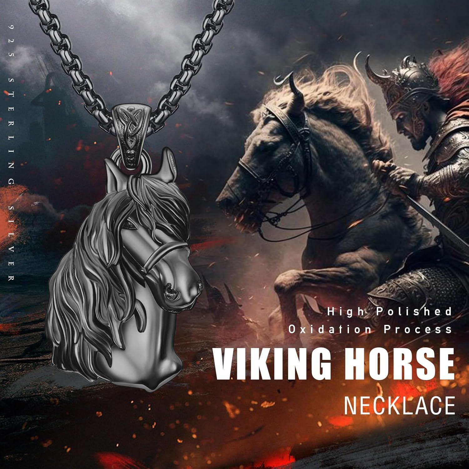 925 Sterling Silver Black Horse Head Pendant Necklace - Equestrian s for Her-0-5
