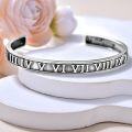 wholesale 925 Sterling Silver Roman Numeral Inspirational Strength Mantra Cuff Bracelet Set-0-4