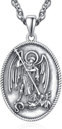 wholesale 925 Sterling Silver Saint Michael Angel Pendant for Men's Religious s-Saint Michael Medal Round