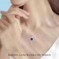 TOUPOP Sterling Silver Sapphire Cross Pendant Necklace For Women-0-1