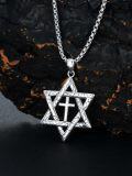 wholesale 925 Sterling Silver Cross in Star of David Pendant with Black Crackle Finish on  Necklaces for Men Women  Set-0-1