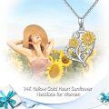wholesale 14K White Gold CZ Sunflower Heart Pendant Necklace - Adjustable Chain Length (16-18)-0-4