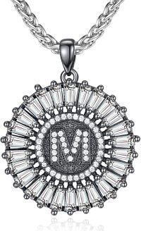 wholesale 925 Sterling Silver Round CZ Initial Pendant Necklaces for Men & Women-Letter M