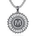 wholesale 925 Sterling Silver Round CZ Initial Pendant Necklaces for Men & Women-0-0