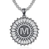 wholesale 925 Sterling Silver Round CZ Initial Pendant Necklaces for Men & Women-Letter M