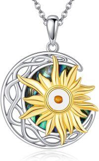 wholesale 925 Sterling Silver Sun and Moon Pendant with Abalone Shell Inlay Necklaces for Women Girls-sun