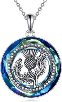 wholesale 925 Sterling Silver Blue Thistle Pendant Necklace s for Women-Scottish Thistle