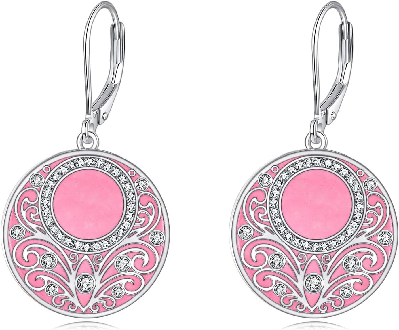 Sterling Silver Celtic Teardrop Filigree Earrings Jewelry Gifts for Women-Pink stone filigree earrings