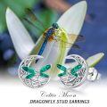 wholesale 925 Sterling Silver Green Enamel Celtic Moon Dragonfly Stud Earrings Irish  for Women Girls-0-6