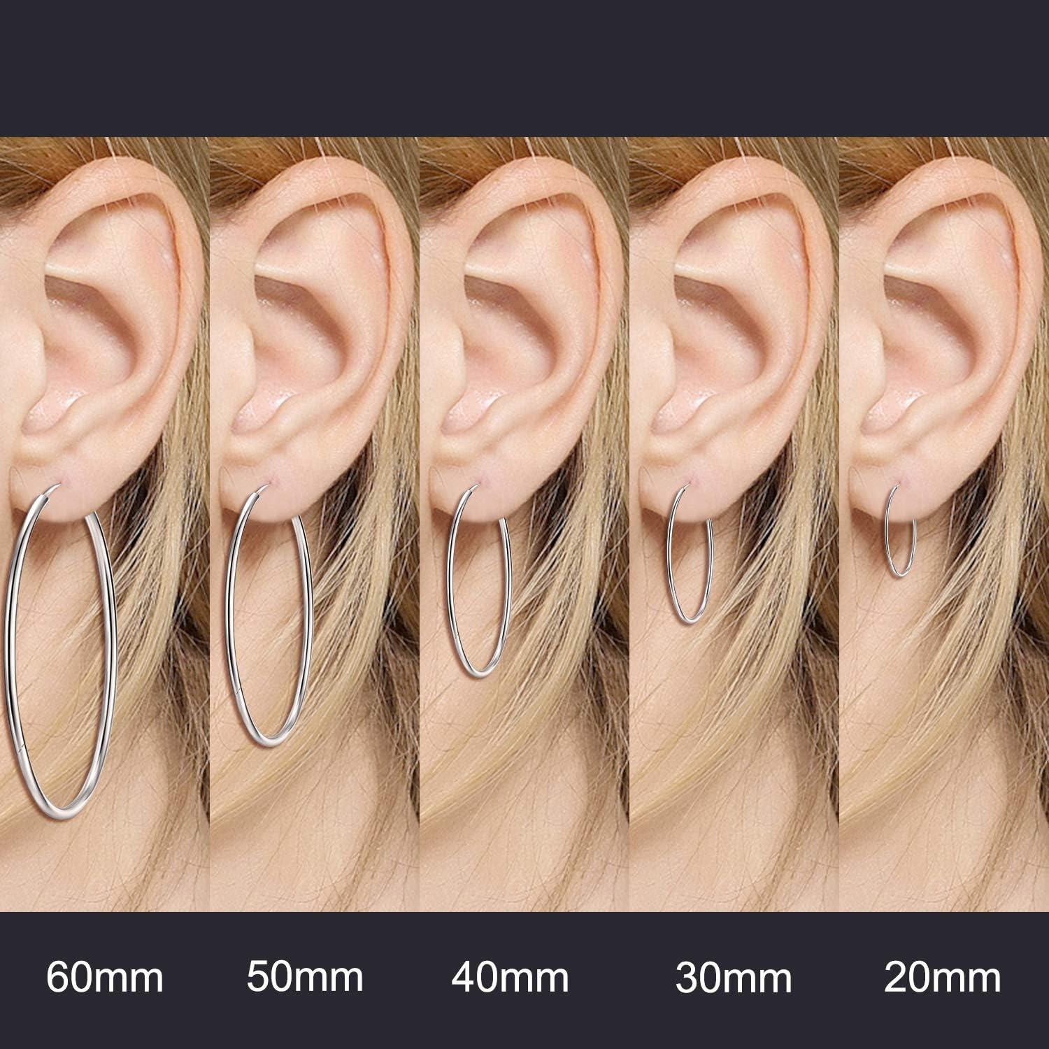 925 Sterling Silver Hoop Earrings Polished Round Circle Endless 20 80mm-0-3