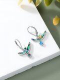 wholesale 925 Sterling Silver Abalone Hummingbird Leverback Earrings - 3 Flight Postures, 16x20mm, Gift for Women-0-2
