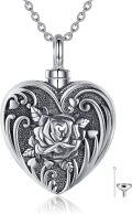 wholesale 925 Sterling Silver Heart-shaped Rose Flower Urn Keepsake Pendant Necklace with Funnel and Fill Tool for Ashes s for Women (Silver)-0-0