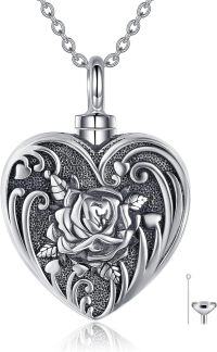 wholesale 925 Sterling Silver Heart-shaped Rose Flower Urn Keepsake Pendant Necklace with Funnel and Fill Tool for Ashes s for Women (Silver)-Rose