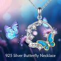 wholesale 925 Sterling Silver Blue Butterfly Enamel Charm Circle CZ Pendants Necklaces Gifts for Women Girls-0-2