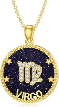 wholesale 14k Gold Plated Blue Sandstone Zodiac Necklace 12 Constellation Pendant for Women-Virgo (8.23-9.22)
