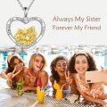 wholesale 925 Sterling Silver Heart-Shaped Gold Stone Sisters Forever Friendship Pendant Necklace for Women-0-1