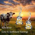 wholesale 925 Sterling Silver Cow Sunflower Leverback Earrings  for Women-0-4