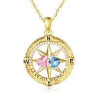 wholesale 925 Sterling Silver Compass Pendant with Birthstones for Women-10-12-Oct-Dec