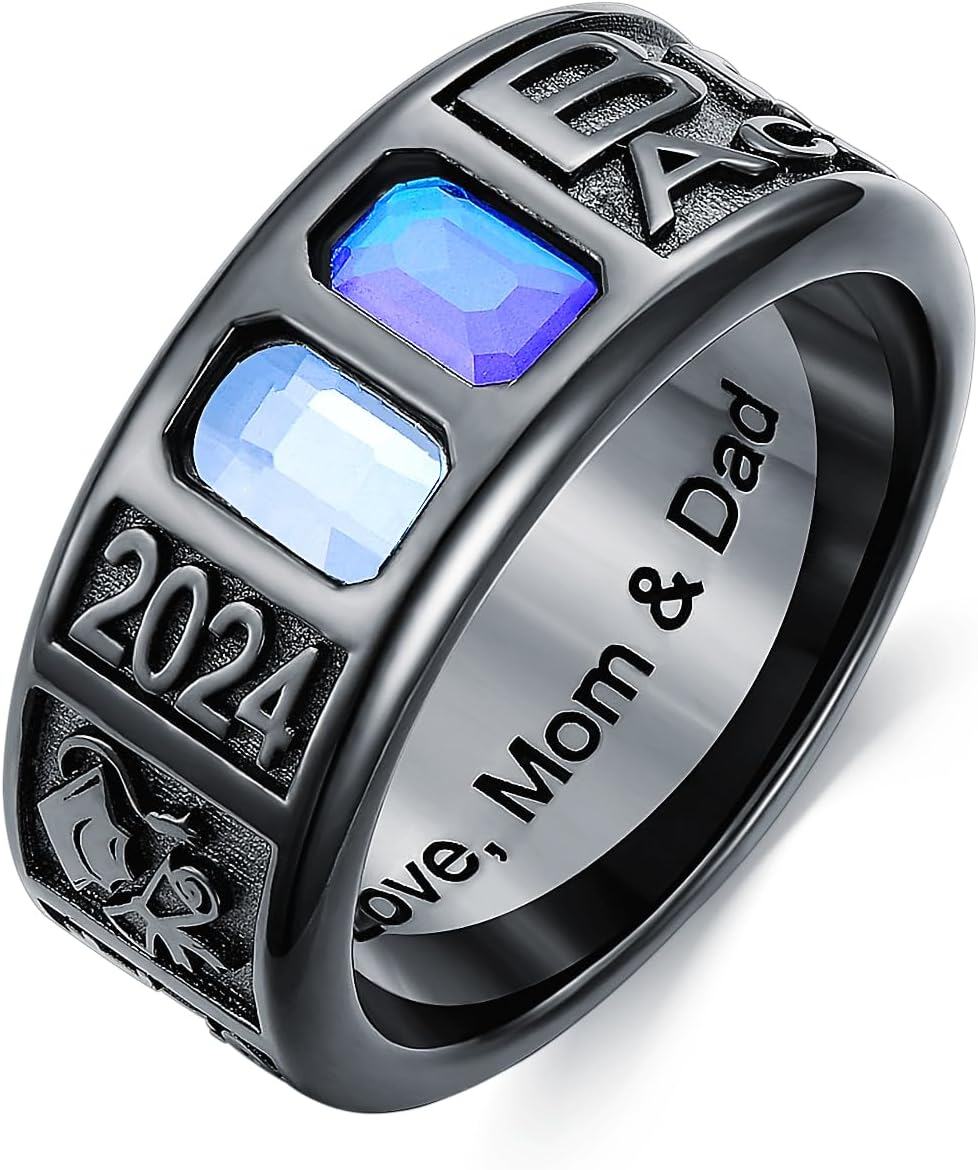 Sterling Silver 0 1 2 3 Gem Men s Graduation Class Ring 4 5 6 7 9 5mm-Width 9.5mm-2 Rectangle 4x6mm-One Pattern # 3