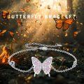 wholesale 925 Sterling Silver Pink Opal Inlay Butterfly Charm Chain Bracelet for Women-0-5