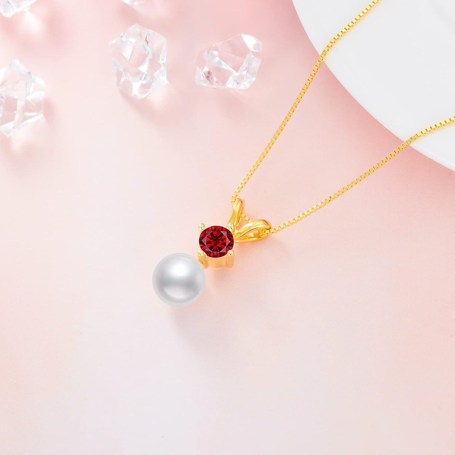  Sterling Silver Gold Plated Pearl Birthstone Necklace for Women -0-5
