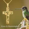wholesale 14K Gold Hummingbird & Sunflower Vine Cross Pendant Necklace - Christian  for Women and Men-0-5
