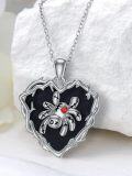 wholesale 925 Sterling Silver Halloween Gothic Pendant - Black Heart Spider Crossbones Necklace for Women-0-1