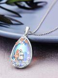 wholesale 925 Sterling Silver Teardrop Moonstone Pendant with Flower and Dad Figure for Women Girls Family Gift-0-3