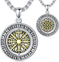 wholesale  Sterling Silver Stone Viking Necklace Norse Jewelry for Men -C-Viking Vegvísir & Sun Gold