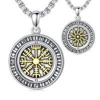 wholesale 925 Sterling Silver Viking Vegvisir Compass Pendant Necklace-C-Viking Vegvísir & Sun Gold