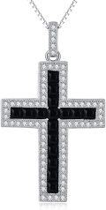 wholesale 925 Sterling Silver Black Onyx & Cubic Zirconia Cross Pendant Necklace for Women Christian Protection -0-0