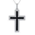 wholesale 925 Sterling Silver Black Onyx & Cubic Zirconia Cross Pendant Necklace for Women Christian Protection -0-0