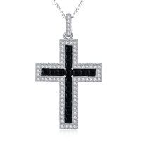 wholesale 925 Sterling Silver Black Onyx & Cubic Zirconia Cross Pendant Necklace for Women Christian Protection -Cross