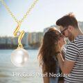 wholesale 14K Gold 3D Wave Design White Freshwater Pearl & Cubic Zirconia Pendant Necklaces for Women (Length: Adjustable)-0-5