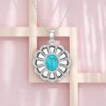 wholesale 925 Sterling Silver Oval Natural Turquoise Flower Pendant Necklace 45cm Chain-0-2
